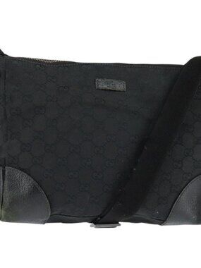 Authentic GUCCI GG Canvas Shoulder Bag Black Silver 114273